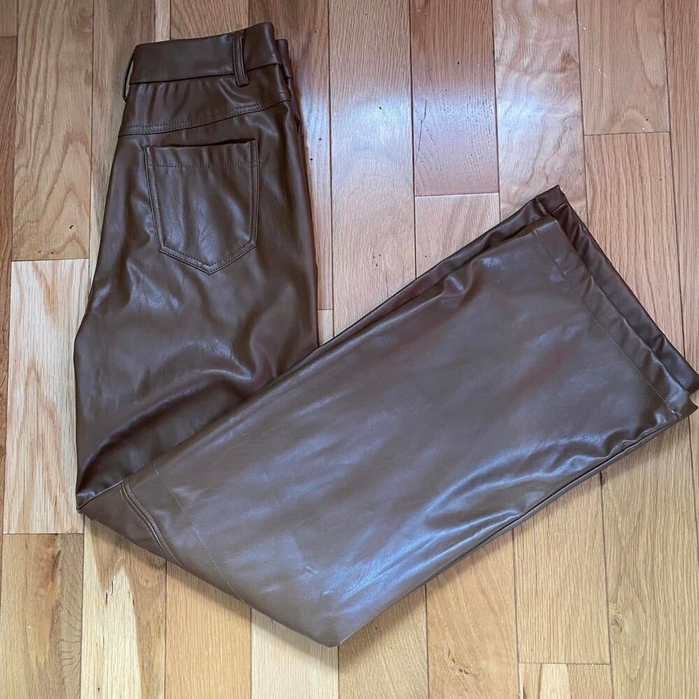 SALE! Shain Brown Faux Leather Pants Flare Leg